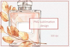 Perfume bottle with golden leaves| PNG Sublimation design Product Image 1
