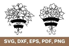 Bouquet with ribbon svg, bouquet of flowers template, Cricut Product Image 1