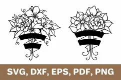 Bouquet with ribbon svg, bouquet of flowers template, Cricut Product Image 1