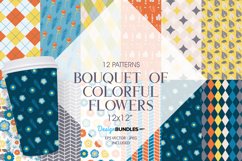 Bouquet of Colorful Flowers Digital Papers, Vector Patterns Product Image 1