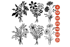 Black Line Wildflowers SVG Bundle Floral Product Image 1