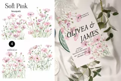 Watercolor Soft Pink Flowers Bouquets - Watercolor Floral Product Image 2