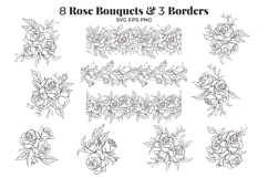 Rose Line Art SVG Bundle Elegant Floral Cut Files Product Image 5