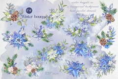 Winter bouquets watercolor clipart set Product Image 2