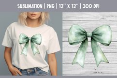 Green Watercolor Bow Clipart | Vintage Coquette Sublimataion Product Image 1