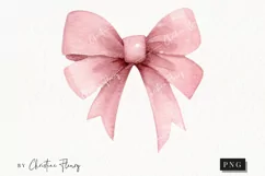 Watercolor Pink Bow Clipart | Watercolor Girly PNG Product Image 1