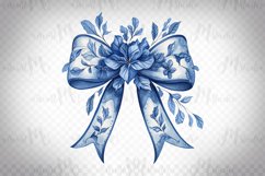 Blue floral Bow, Clipart PNG, Sublimation Design. Product Image 1
