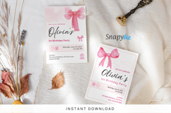 Editable Pink Bow First Birthday Invitation Canva Template Product Image 10