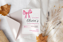 Editable Pink Bow First Birthday Invitation Canva Template Product Image 9