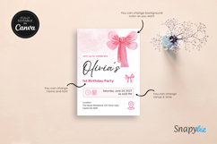 Editable Pink Bow First Birthday Invitation Canva Template Product Image 6