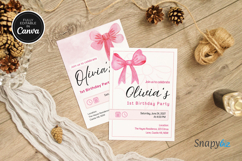 Editable Pink Bow First Birthday Invitation Canva Template Product Image 5