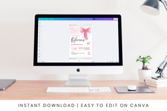 Editable Pink Bow First Birthday Invitation Canva Template Product Image 3