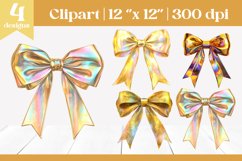 Gold Holographic Bow Sublimation Clipart | Coquette Product Image 1