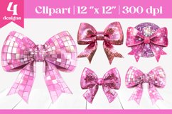 Pink Disco Bows | Coquette Glitter Sublimation Clipart Product Image 1