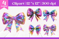 Pink Rainbow Disco Glitter Bow Clipart | Coquette Design Product Image 1