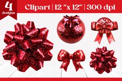 Red Glitter Disco Bow Clipart | Coquette Party Sublimation Product Image 1