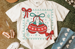 Christmas Cherries Coquette Bow PNG, Merry Christmas PNG Product Image 1