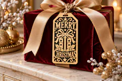 Bow Gift Box Tag SVG, Merry Christmas Laser Cut Holly Product Image 1