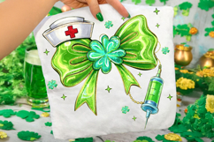 St Patrick's Day Nurse PNG, Lucky Nurse PNG, Coquette Bow Product Image 2