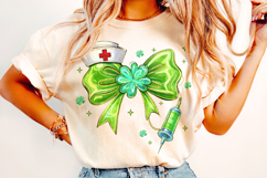 St Patrick's Day Nurse PNG, Lucky Nurse PNG, Coquette Bow Product Image 3