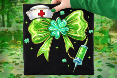 St Patrick's Day Nurse PNG, Lucky Nurse PNG, Coquette Bow Product Image 1