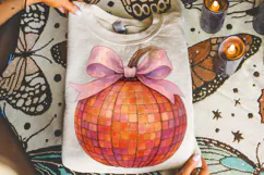 Disco Ball Pumpkin PNG, Pumpkin Coquette Bow PNG, Fall PNG Product Image 1