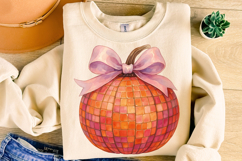 Disco Ball Pumpkin PNG, Pumpkin Coquette Bow PNG, Fall PNG Product Image 2