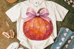 Disco Ball Pumpkin PNG, Pumpkin Coquette Bow PNG, Fall PNG Product Image 3