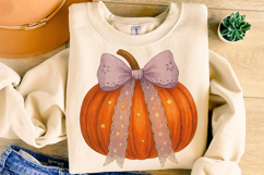 Pumpkin Coquette Bow PNG, Fall Pumpkin PNG, Autumn PNG, Bow Product Image 4