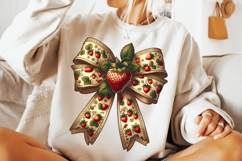 Strawberry Coquette Bow PNG, Strawberry Bow PNG, Summer PNG Product Image 1