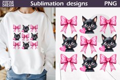 Pink Bow Black Cat Valentine Sublimation | Valentines Day Product Image 1