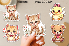 Cute animal pink bows stickers printable PNG design Product Image 1
