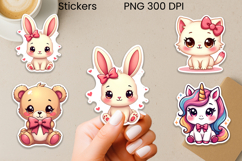 Cute animal with pink bows stickers printable Product Image 1