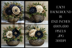 New Years Eve Background, Black Gold Flowers in Bowls Product Image 2
