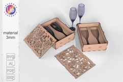 Ornate Heart Pattern Lid, Laser Cut Box for Two Glasses 3mm Product Image 1