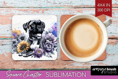Boxer Dog Square Coaster Floral Dog Coaster PNG Sublimation Product Image 1