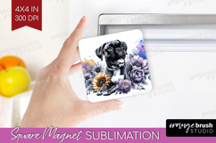 Boxer Dog Magnet Sublimation Floral Dog Square Magnet PNG Product Image 1