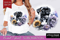 Boxer Dog Round Tshirt Background Floral Dog PNG Sublimation Product Image 1