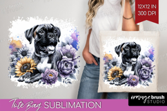 Boxer Dog Tote Bag Floral Dog Tote Bag PNG Sublimation Product Image 1