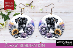 Boxer Dog Round Earrings Floral Dog PNG Sublimation Product Image 1