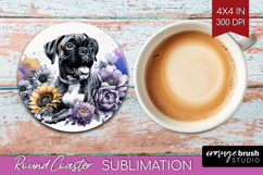 Boxer Dog Round Coaster Floral Dog Coaster PNG Sublimation Product Image 1