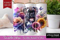 Boxer Dog Tumbler Wrap Floral Dog Tumbler PNG Sublimation Product Image 1