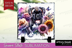 Boxer Dog Slate PNG Floral Dog Square Slate Sublimation Product Image 1