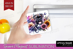 Boxer Dog Magnet Sublimation Floral Dog Square Magnet PNG Product Image 1
