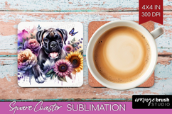 Boxer Dog Square Coaster Floral Dog Coaster PNG Sublimation Product Image 1