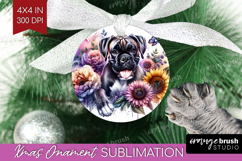 Boxer Dog Ornament PNG Floral Dog PNG Sublimation Product Image 1