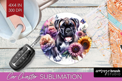 Boxer Dog Car Coaster Floral Dog Coaster PNG Sublimation Product Image 1
