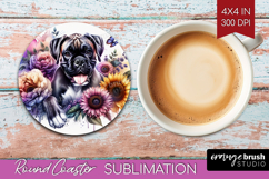 Boxer Dog Round Coaster Floral Dog Coaster PNG Sublimation Product Image 1