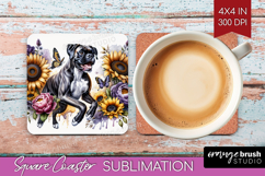Boxer Dog Square Coaster Floral Dog Coaster PNG Sublimation Product Image 1