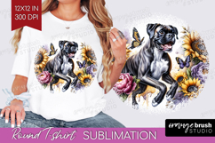 Boxer Dog Round Tshirt Background Floral Dog PNG Sublimation Product Image 1